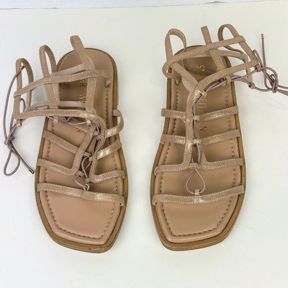 STUART WEITZMAN Kora Ankle Lace Up Strappy Gladiator Sandals Tan Leather Sz 9.5 - Picture 5 of 11